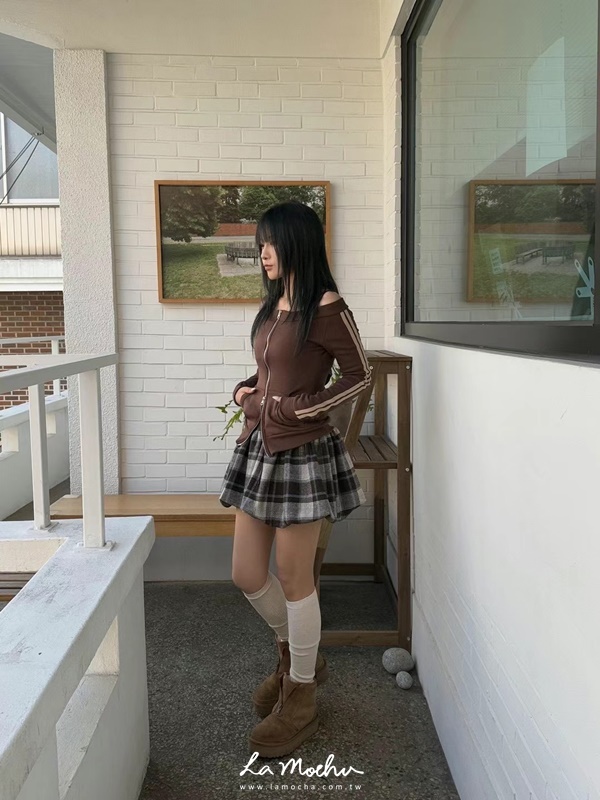 復古色調格子裙